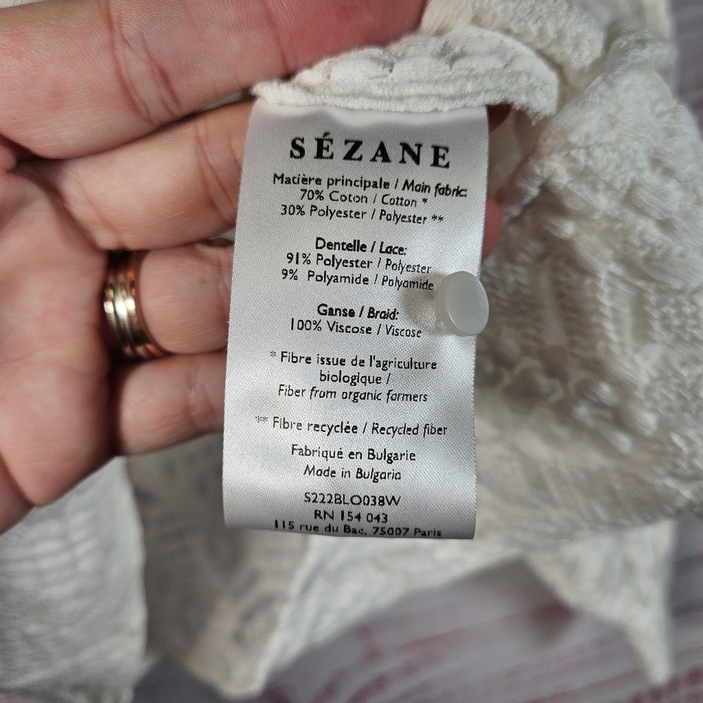 Sezane Shona White Lace Long Sleeve Blouse - Picture 15 of 15